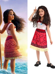 Kids 2024 Movie Moana 2 Cosplay Moana Dress Costume Girls Wig Necklace - Picture 1 of 4
