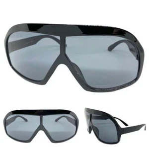OVERSIZED Exaggerated Modern Retro Shield SUN GLASSES Huge Large Big Black Frame - Picture 1 of 6
