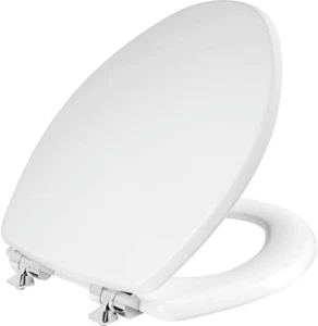 Mayfair Bennett Toilet Seat with Chrome Hinges, Slow Close Wood Seat, Secure Met - Picture 1 of 12