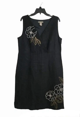 Vestido Kenar Mezcla Lino Talla 14 Sin Mangas Negro Estampado Floral Oficina Semi-Casual Foto 1 de 4