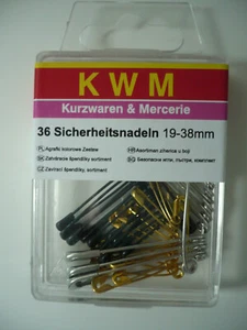 KWM Sicherheits-Nadel-Sortiment Nähen Basteln Stricken 36 tlg 19-38 mm 3 Farben - Bild 1 von 2