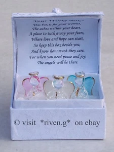 Glass Three Guardian Angel Worry Stress Prayer Friends Gift Box Trouble Times - Picture 1 of 12