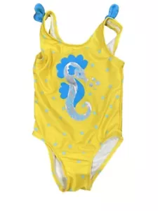 Baby Girls' Seahorse Print One Piece Swimsuit - Cat & Jack Yellow 12M - Picture 1 of 2