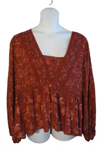 Penelope Rose 2X Burnt Orange Floral Peasant Blouse Shirt Top - Picture 1 of 3