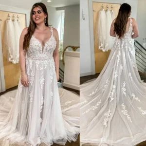 Vestidos de novia bohemios talla grande cuello en V tirantes de espagueti línea A vestidos de novia - Imagen 1 de 10