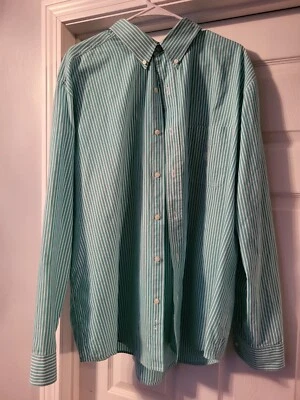 Chaps Button Down Shirt XXL 2XL Blue White Stripe Green White Stripe Easy Care - Image 1 of 4