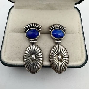 Orecchini Vintage Carolyn Pollack Relios Argento Sterling Pietra Blu Design Concho - Foto 1 di 9