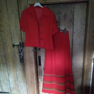 Vintage Retro 70s classic Ladies Maxi Skirt & Top suit Size small red ABBA hippy - Picture 1 of 9