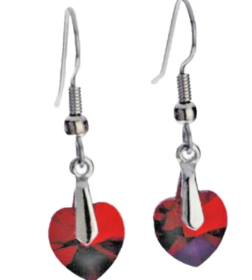 Orecchino Rosso Zirconia Cubica Cuore Cristallo Pendente Oro Bianco Swarovski - Immagine 1 di 4