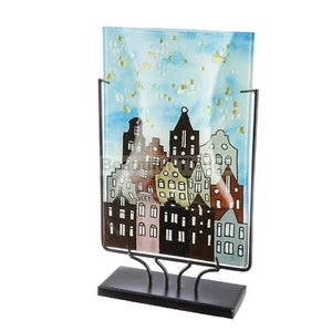 Magnificent Huge 42cm Art Glass Abstract Italiano Vase & Stand City Scape - Picture 1 of 2