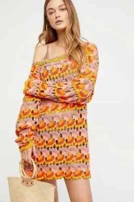 Vestido Free People Mujer Talla Grande RARO Abanico Crochet Manga Larga Túnica Encubrimiento Foto 1 de 4