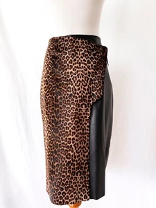 Leopard Print and Black Leather Skirt Wrap Skirt, 30" waist Medium - Picture 1 of 9