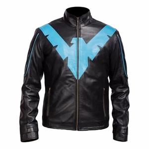 Batman Arkham Knight Nightwing Costume Motorcycle Biker Genuine Leather Jacket - Foto 1 di 5
