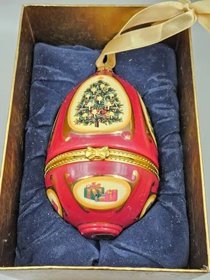 Caja de baratija musical vintage Mr Christmas adorno de huevo de porcelana con caja original Foto 1 de 4