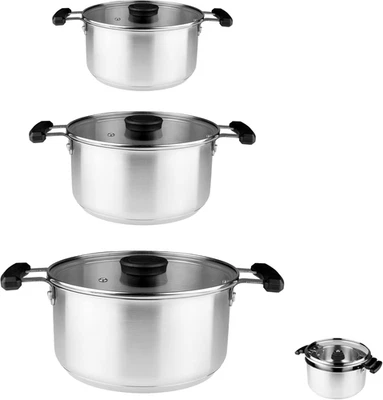 , Set 3 Pentole Salvaspazio Impilabili in Acciaio 18/10 Con Coperchio,Batteria A - Immagine 1 di 4