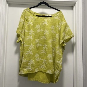 Camisa C&C California Mujer 2X Verde Todo Lino Capas Tropicales Palmeras Playa - Imagen 1 de 12