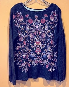 j. Jill Size M Dark Gray Floral Long Sleeve Woman’s Sweater - Picture 1 of 6