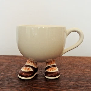 Carlton Ware England Lustre Design Walking Ware Brown Shoes Mustard Socks Cup - Picture 1 of 9