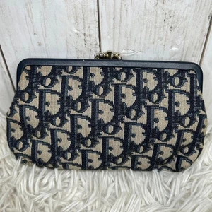 Borsa pochette Christian Dior Trotter blu navy tela pelle vintage pochette autentica - Foto 1 di 13