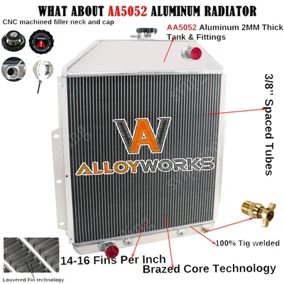 3 Row Aluminum Radiator For 1942-1952 1949 1950 1951 Ford F1 F2 F3 F4 Pickup V8~ - Image 1 of 4