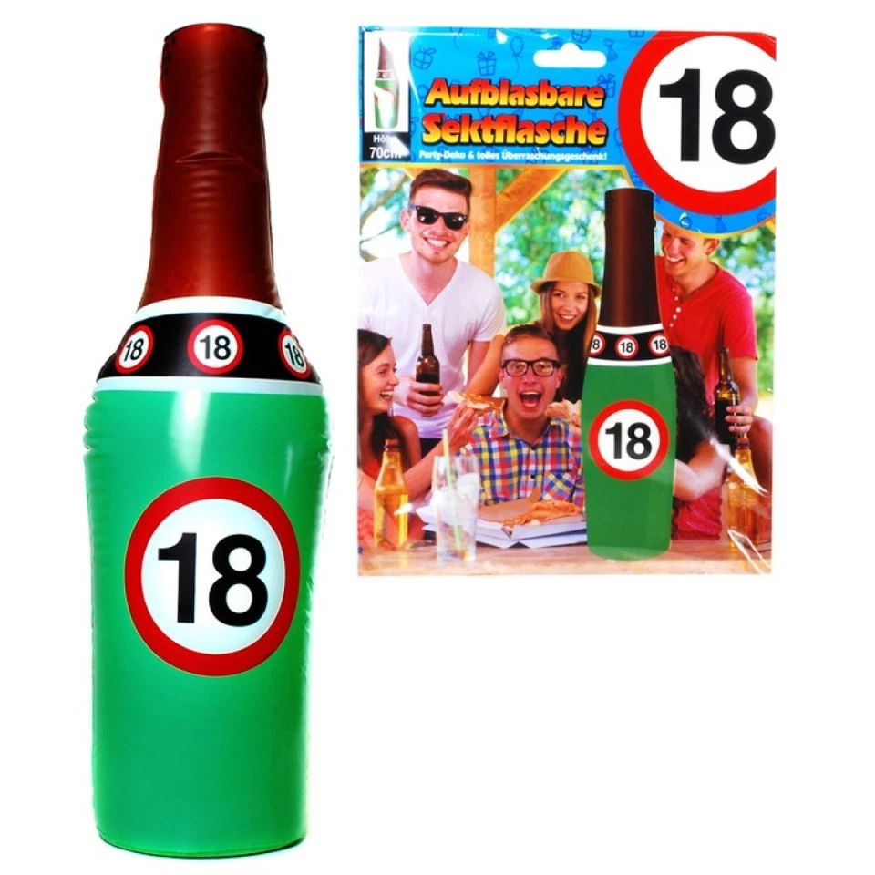Aufblasbare Sektflasche 18. Geburtstag - Höhe 70cm Partydeko Scherzartikel - Bild 1 von 1