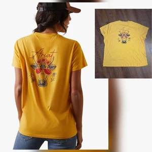 Damen-T-Shirt ARIAT gelb Relaxed Fit echte coole Kuh mit Sonnenbrille Größe XXL neu ohne Etikett - Bild 1 von 8