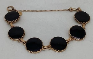 Vintage 12k GF Black Onyx Bracelet 7" MCM Safety Chain Signed Curtis Curtman - Bild 1 von 9