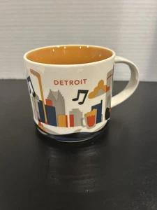 Starbucks 2013 Detroit You Are Here Collection 14 Oz Coffee Mug Orange Michigan - Picture 1 of 10