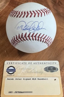 Derek Jeter Autographed OML Baseball Steiner Authentication Hologram & COA Card! - Image 1 of 4