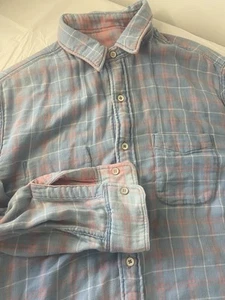 Men's Faherty Reversable Pink/ Blue Cotton Long Sleeve Flannel-Size Med - Picture 1 of 13