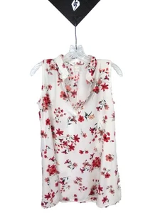 Hershe ärmellose Tunika V-Ausschnitt weiß geblümt Top Gr. Small - Bild 1 von 5