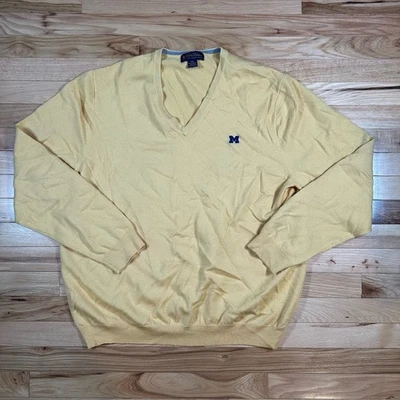 Suéter Brooks Brothers Merino Hombres Mezcla de Lana Cuello en V Amarillo Michigan UofM XXL Foto 1 de 4