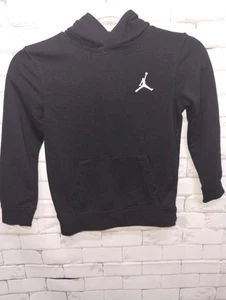 Nike Air Jordan Youth Sz 7 Black Hooded Sweatshirt Embroidered Logo White - Picture 1 of 3