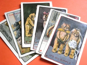 SIX ORIGINAL  ANTHROPOMORPHIC BEAR COMIC POSTCARDS - A & G TAYLOR. - Picture 1 of 5
