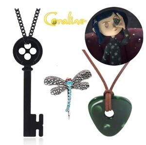 Coraline Necklace Pendant Seeing Stones Necklace Rope Chain Black Skelton Key...