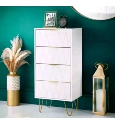Loft Studio Narrow Chest of Drawer with Table Top Gold Legs 4 Drawer Chest  - Image 1 of 3