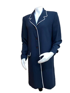 Talbots Women Trench Coat Lightweight Navy-Blue Button-Down Lined Shift S 12 - Picture 1 of 7