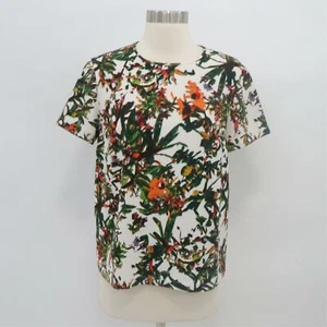 Club Monaco Blouse Top Womens S Small Floral Short Sleeve White Green Orange - Bild 1 von 10