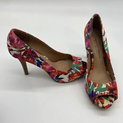 Zapatos de salón Christian Siriano para Payless satinado punta abierta 4 pulgadas talla 6 lindos florales Foto 1 de 4