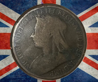 1896 English One Penny Great Britain Queen Victoria Bronze Cent #41 England, UK - Image 1 of 4