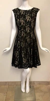 Julian Taylor Cap Sleeve Black Nude Lace Fit & Flare Dress Size 6 - Image 1 of 4