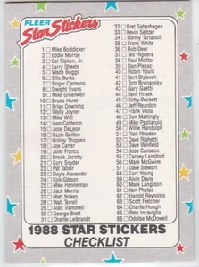 G) 1988 Fleer Star Stickers - Baseball Trading Card - Checklist - Picture 1 of 2
