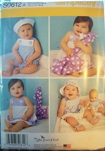 Baby Simplicity 1378 Pattern Romper Dress Panties + 15" Doll UNCUT 1-18 Months - Picture 1 of 2