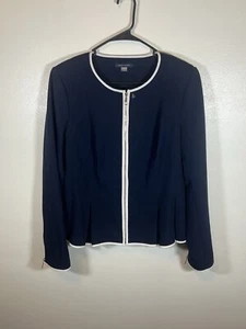 Tommy Hilfiger Women’s Blazer Size 14 Peplum Full Zip Collarless Navy Nautical - Picture 1 of 5