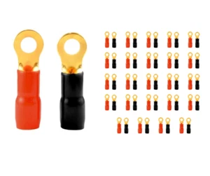 The Wires Zone 4 Gauge 5/16" Gold Plated Ring Terminals Red, Black - 50 pack - Picture 1 of 3