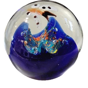 Butterfly Art Glass Vtg Paperweight Flying Over Mountains Colorful with Bubbles - Picture 1 of 24