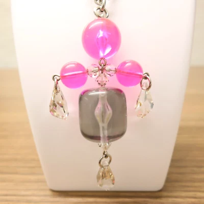 Tarina Tarantino necklace Lucite magenta pink & grey abstract figure Buddha bead - Image 1 of 4