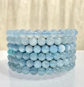 Wholesale 6 Pcs Natural Aquamarine 6mm 7.5” Crystal Stretch Bracelet - Picture 1 of 3