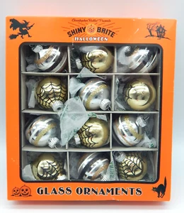 12 Shiny Brite Halloween Ornaments Christopher Radko Spider Webs & Stripes EF794 - Picture 1 of 10