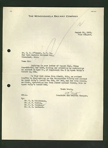 Monongahela Railway Co. * 1922 railroad letter signed by President Henry C. Nutt - Picture 1 of 1